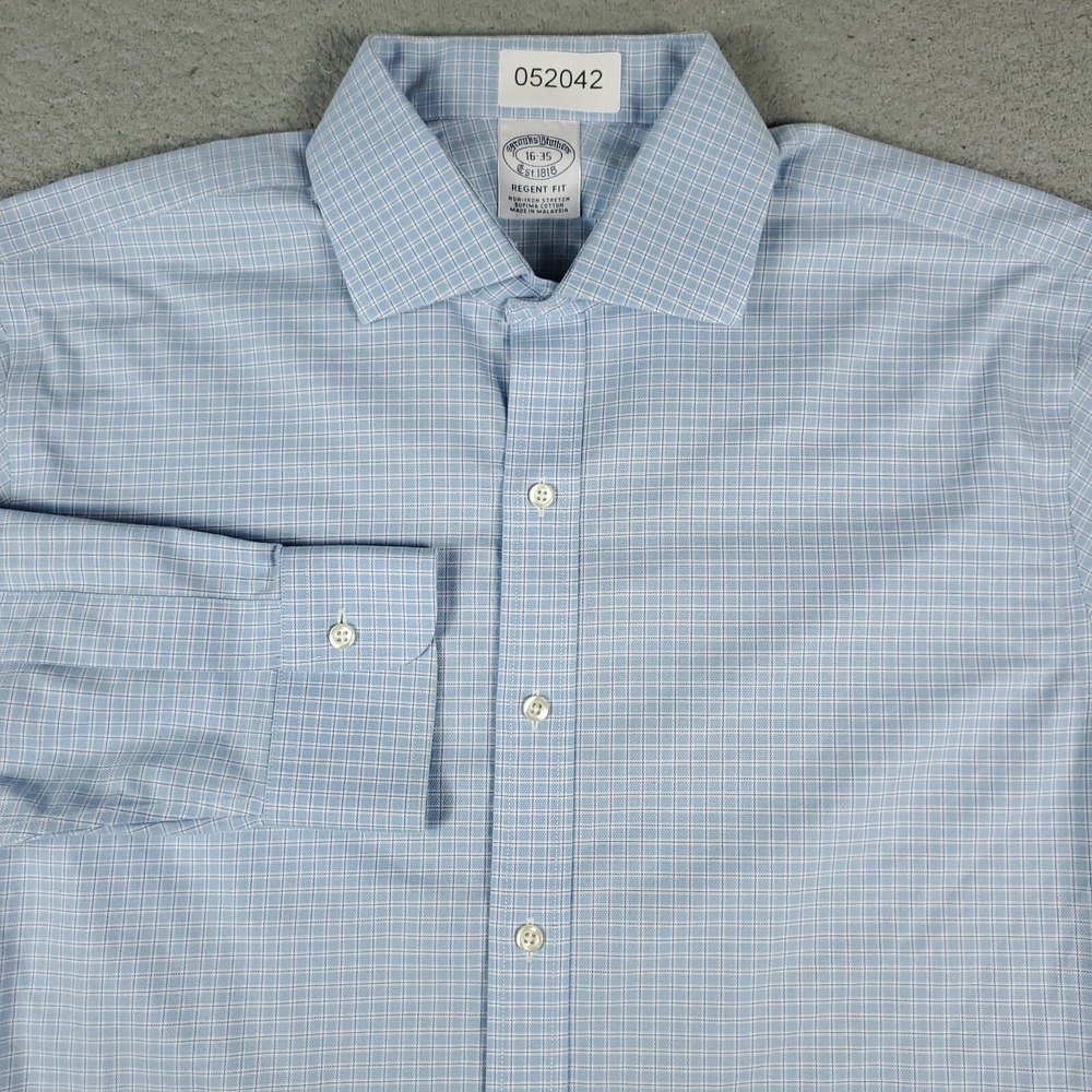 Brooks Brothers Shirt Mens Size 16 Blue Check Dress Button Up Long Sleeve - Picture 1 of 6